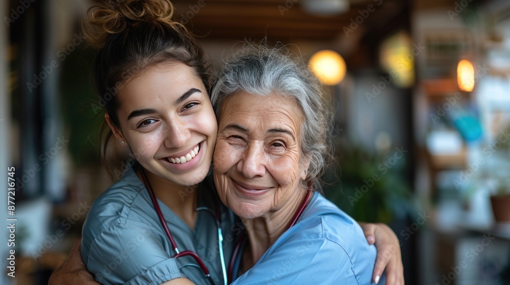Smiling Nurse Embraces Elderly Patient Smiling Nurse Embraces Elderly Patient