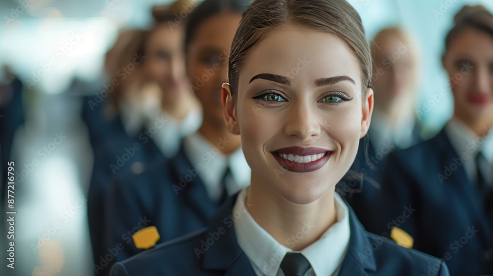 Obraz premium Smiling Female Flight Attendant in Uniform