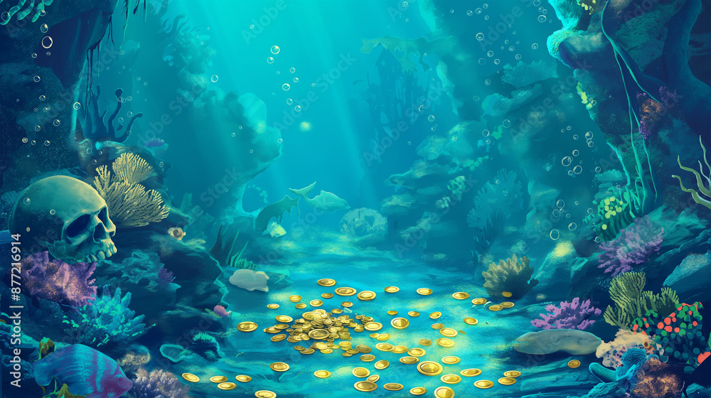 Fototapeta premium Underwater isolation background, game background, mobile game, video game background, Illustration