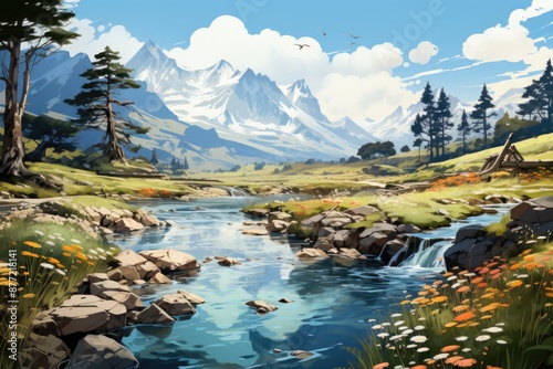 Simple style geometric standards and watercolor leaves, generative IA