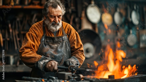 A blacksmith forging metal in a traditional workshop, highlighting the age-old craft