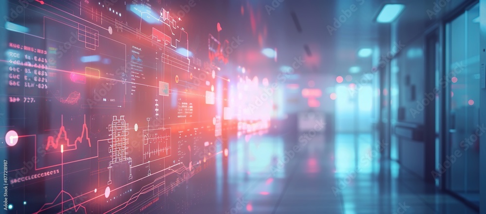 Abstract Futuristic Interior with Holographic Data Abstract Futuristic Interior with Holographic Data