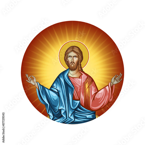 Heaven liturgy illustration in Byzantine style 