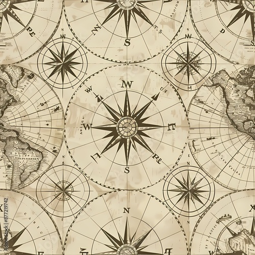 Vintage Compass and World Map
