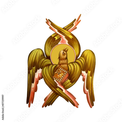 Eagle symbol Saint John illustration in Byzantine style isolated