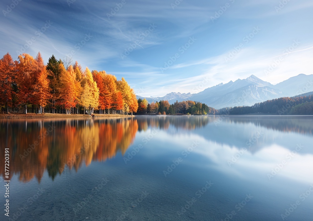 Fototapeta premium Breathtaking Mountain Lake with Vibrant Autumn Foliage and Serene Reflections