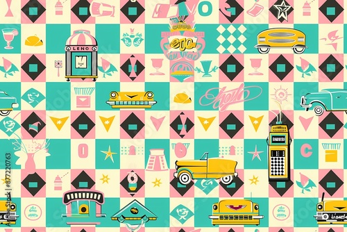 Retro Pattern with Checkered Background
