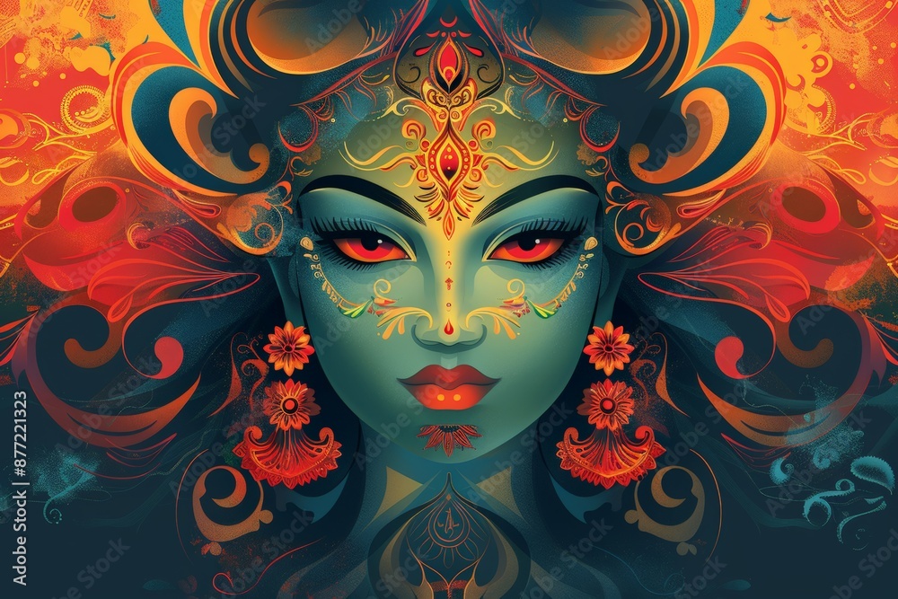 Detailed mystical illustration of a goddess with glowing elements and ornate patterns, embodying spiritual and divine energy. Detailed mystical illustration of a goddess with glowing elements and ornate patterns, embodying spiritual and divine energy.