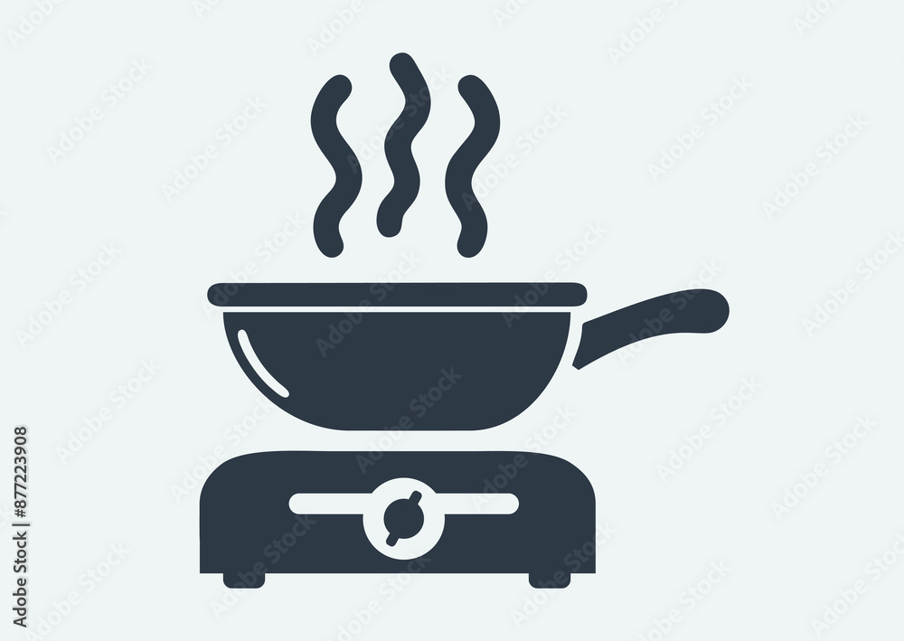Pictogram of hot frying pan on electric stove Pictogram of hot frying pan on electric stove