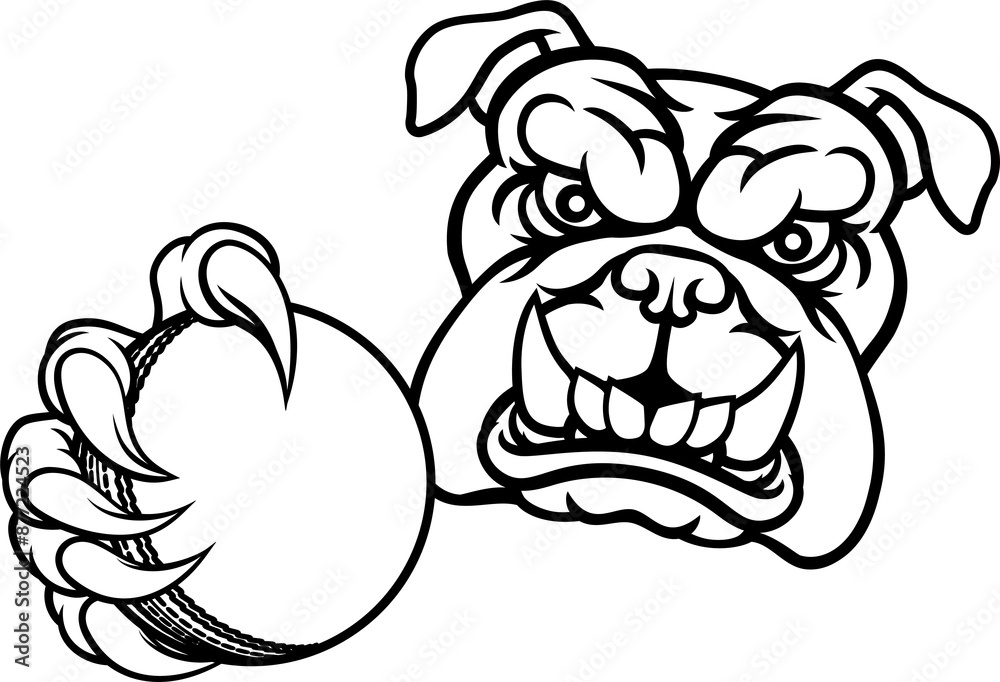 Obraz premium Bulldog Dog Animal Cricket Ball Sports Mascot