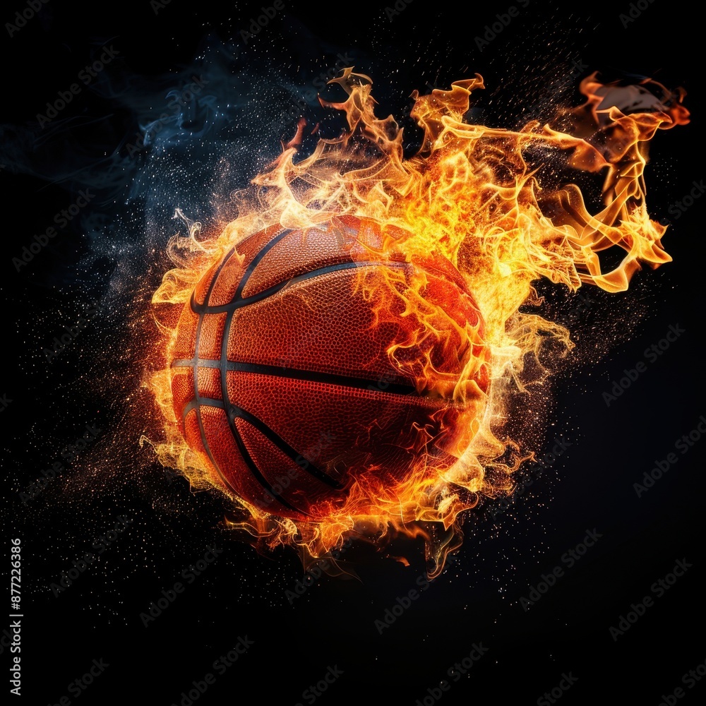 Dynamic image of a basketball engulfed in flames, signifying intensity, passion, and energy of the sport. Perfect for sports-themed designs. Dynamic image of a basketball engulfed in flames, signifying intensity, passion, and energy of the sport. Perfect for sports-themed designs.