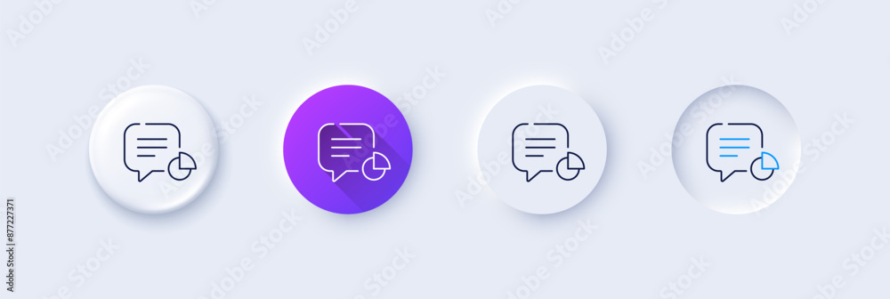 Statistic line icon. Neumorphic, Purple gradient, 3d pin buttons. Data pie-chart sign. Chat report symbol. Line icons. Neumorphic buttons with outline signs. Vector Statistic line icon. Neumorphic, Purple gradient, 3d pin buttons. Data pie-chart sign. Chat report symbol. Line icons. Neumorphic buttons with outline signs. Vector
