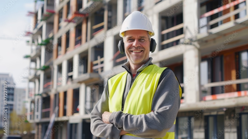 Construction worker, senior man, architecture, remodeling, and building sector outside portrait. Successful property developer and leader with safety helmet, city builder. Construction worker, senior man, architecture, remodeling, and building sector outside portrait. Successful property developer and leader with safety helmet, city builder.