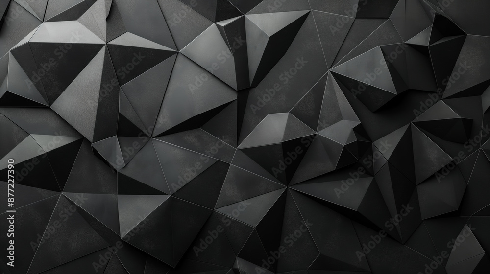 A black background abstract image of a black and white pattern of triangle forms with soft light and texture, black geometrical abstract background A black background abstract image of a black and white pattern of triangle forms with soft light and texture, black geometrical abstract background