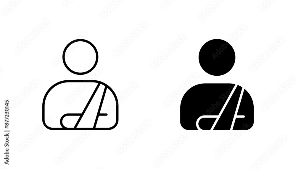 Injured man in bandage, Broken arm icon set, Injured man icon on white background. Injured man in bandage, Broken arm icon set, Injured man icon on white background.