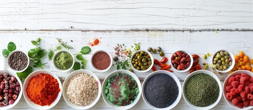 A variety of superfoods dis...