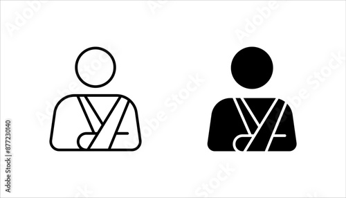 Injured man in bandage, Broken arm icon set, Injured man icon on white background.