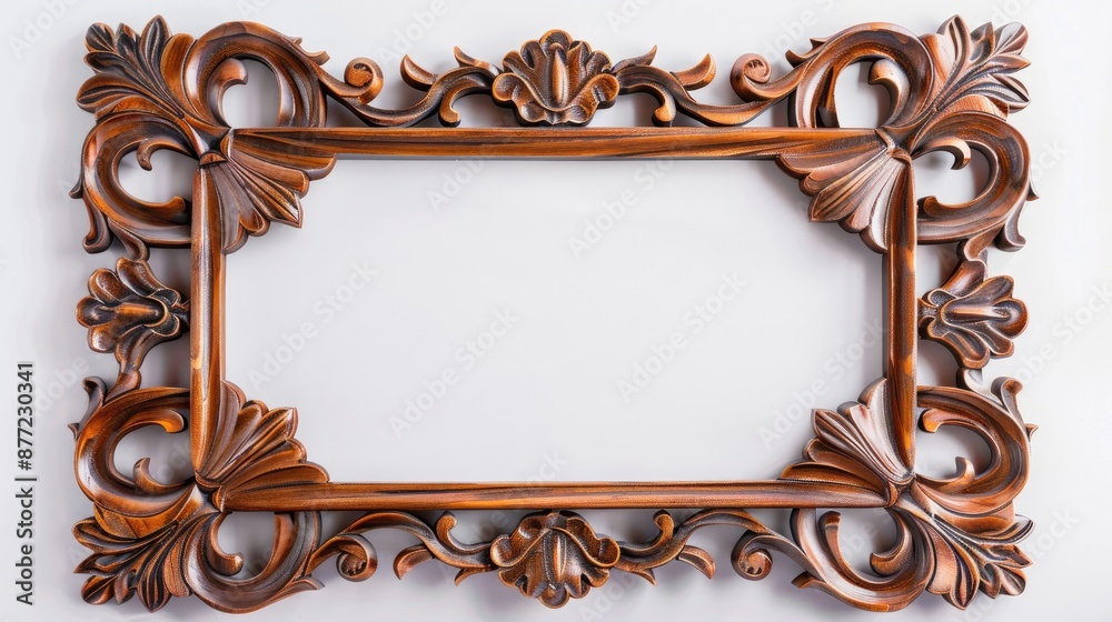 Photo frame with glossy finish and intricate pattern for displaying pictures on white background Photo frame with glossy finish and intricate pattern for displaying pictures on white background