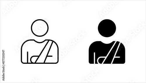 Injured man in bandage, Broken arm icon set, Injured man icon on white background.