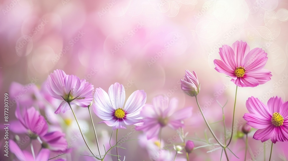 Pink and white cosmos flowers with blurred soft background in close up view Pink and white cosmos flowers with blurred soft background in close up view