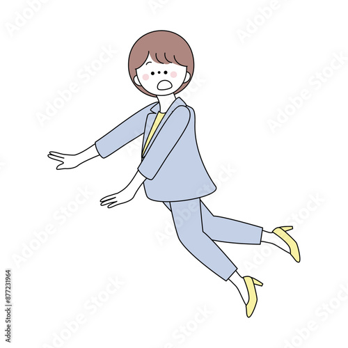 つまずいて転けそうなスーツの女性のイラスト