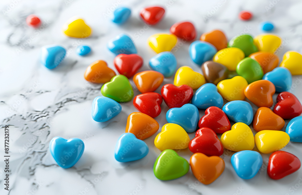sweet delicious colored caramel candies in the shape of hearts sweet delicious colored caramel candies in the shape of hearts
