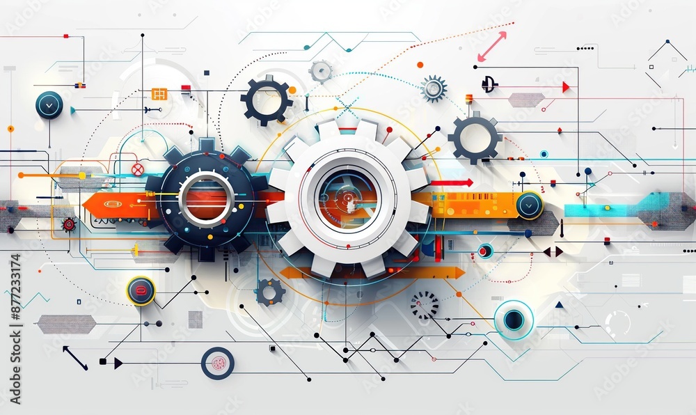 Abstract Gear Mechanism with Colorful Lines and Shapes Abstract Gear Mechanism with Colorful Lines and Shapes