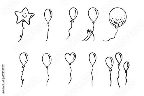 Balloon doodle vector icon. Doodle set element. Heart, star balloons
