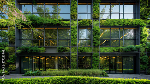 The contemporary vision of integrating green plants onto the facades of commercial buildings to foster a healthy ecological environment. © S