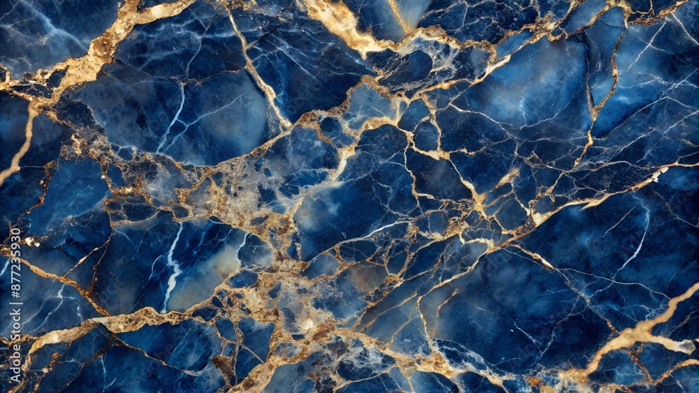 Fototapeta premium Blue and gold marble texture with elegant veining