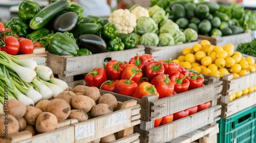 Farmers' market bustling with local produce and eco-friendly products, community engagement, sustainability management, sustainable agriculture