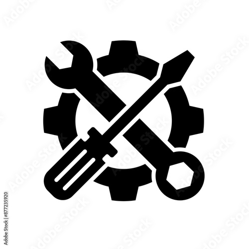 Fix service tools, wrench and screwdriver, repair instruments, simple line icon. Gears logo line black icon collections. Wheel cogwheel vector.
