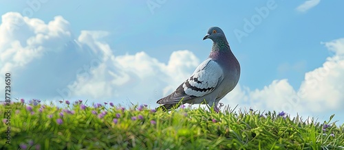 A feral pigeon perched on a...