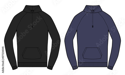 Long sleeve hoodie flat style vector illustration black and navy color vector illustration template isolated on white background