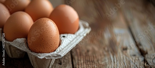 Focused on eggs in a carton displaying with copy space image photo