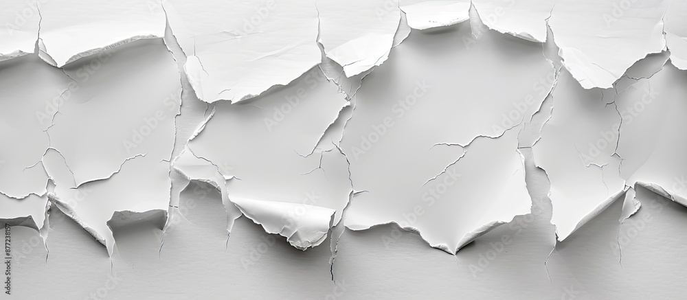 Collection of torn white paper on a gray background with copy space image