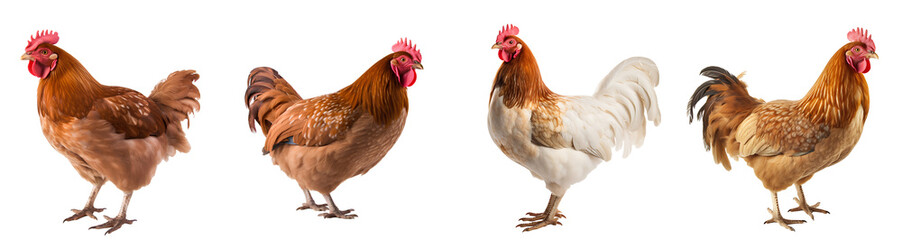 Group of chickens hen isolated on transparent background