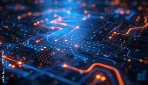 Wallpaper Mural Abstract Circuit Board with Glowing Lines Torontodigital.ca