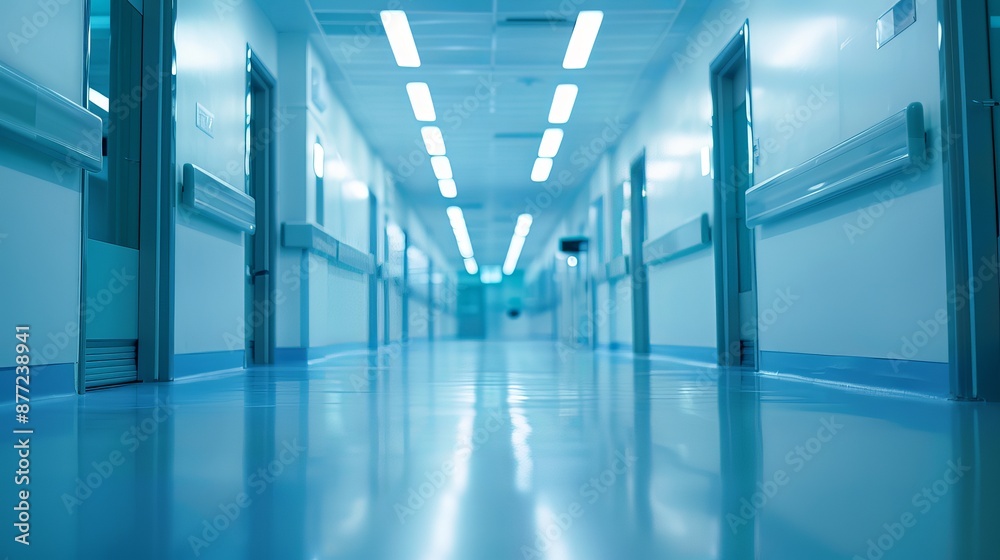 Abstract Defocused Blurred Technology Space Background in Modern Medical and Hospital Corridor
