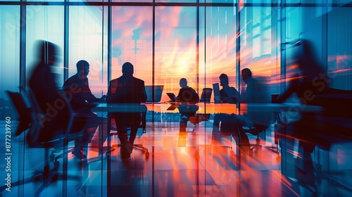 Professional Business Meeting Room with Blurred Businesspeople Background - AI Generated Image