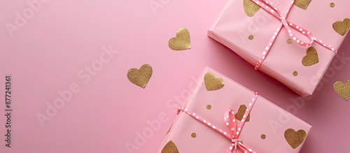 Top view of two pink gift b...