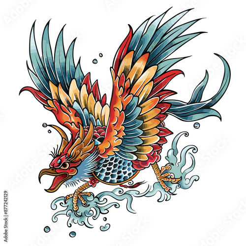 Vector image of a rooster in the form of a dragon.