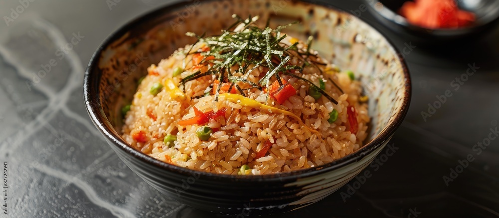 Mentaiko butter fried rice captured in a copy space image Mentaiko butter fried rice captured in a copy space image
