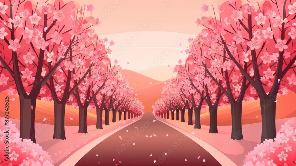 Naklejka premium Cherry blossom festival, trees in bloom, flat design illustration