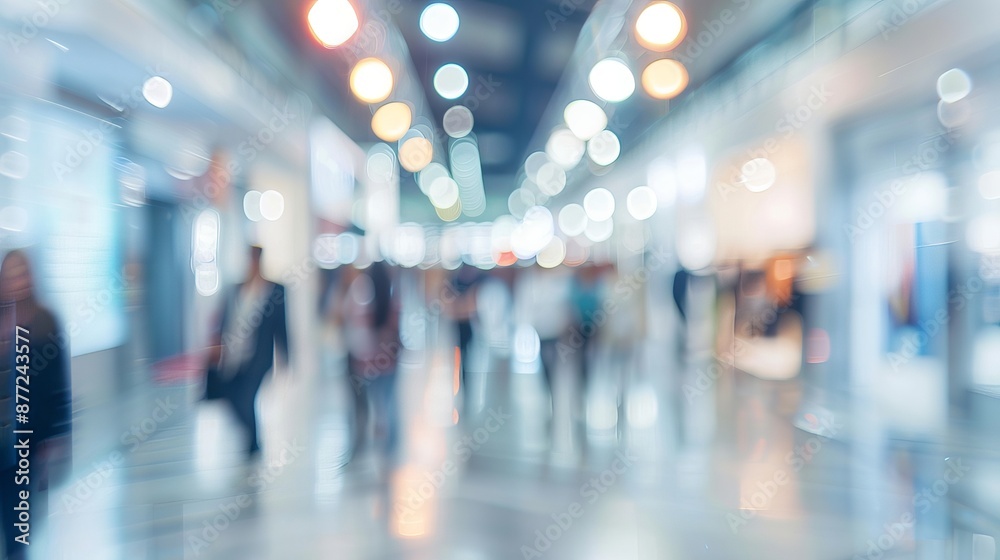 Blurred Bokeh Background of Exhibition Hall - Modern White Interior, Business Trade Show Abstract Blurred Bokeh Background of Exhibition Hall - Modern White Interior, Business Trade Show Abstract