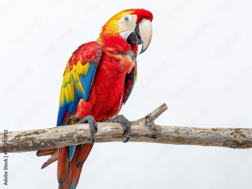 Obraz premium bird, parrot, Scarlet, Macaw, branch, pet, animal, red, yellow, blue
