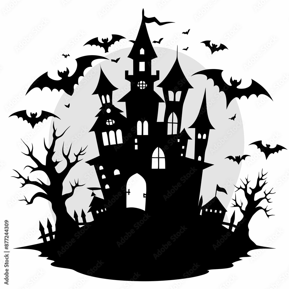 spooky castle with bats vector,Halloween illustration with castle and bats, spooky castle with bats vector,Halloween illustration with castle and bats,
