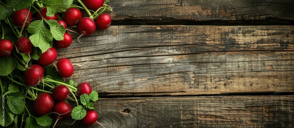 Horse radish arranged on a rustic wooden table with copy space image Horse radish arranged on a rustic wooden table with copy space image