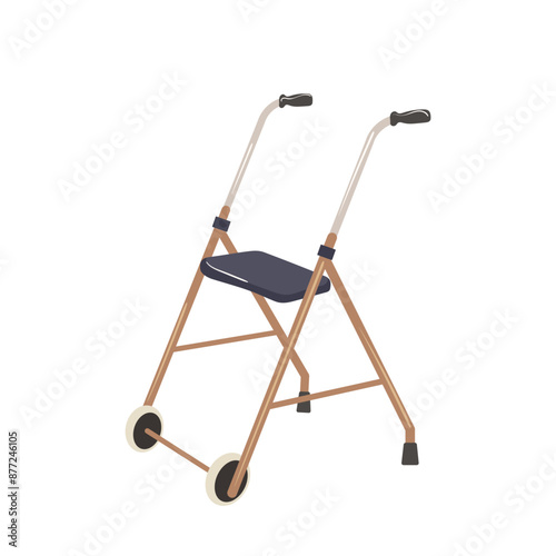 Cartoon medical walkers for old patient with disabilities and pensioner with muscle tremor