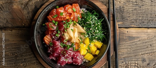 A poke bowl displayed from ...